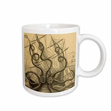 Imagem de 3dRose Caneca de cerâmica gigantesca Polvo Mar Monstro Kraken Pierre Denys De Montfort, 443 ml, branca
