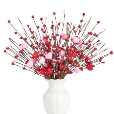 Imagem de TUZAZO 6 palhetas de frutas silvestres em formato de coração, flores artificiais vermelhas e rosa para arranjo de flores, vaso de dia dos namorados, decoração de casa