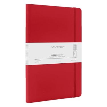 Imagem de myPAPERCLIP Executive Series A5 Checks/Caderno de grade quadrada | 192 páginas, 80 GSM, capa macia, A5 (14,8 x 21 cm) | Base plana | Marcador, fecho elástico e bolso traseiro | Vermelho