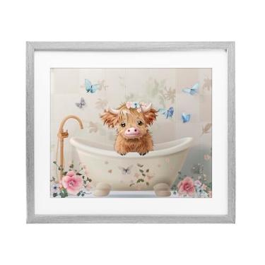 Imagem de Stupell Industries Baby Cattle in Floral Tub Impressão emoldurada preta sob vidro, design de Shawna Stewart, 13 x 16