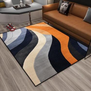 Imagem de Tapetes com estampa geométrica de nova tendência para decoração de sala de estar, tapetes estampados para casa, tapetes luxuosos para quarto e sala de estar (180 x 250 cm) / XD19 - pelo baix