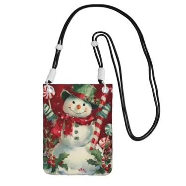 Imagem de LILYDIARY Bolsa transversal para celular para meninas e mulheres, alça preta, material de poliéster, alça de ombro ajustável e removível, estampa de boneco de neve de Natal
