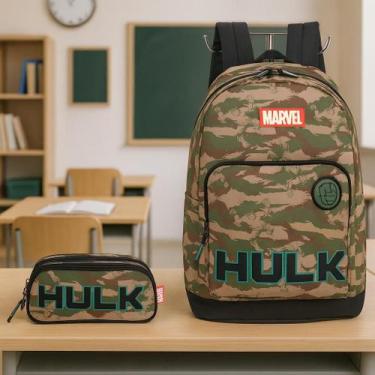 Imagem de Mochila Costa Camuflada Hulk Escolar Juvenil Menino +Estojo - Luxcel, 