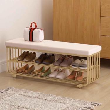 Imagem de Yadlan Banco de sapatos, bancos de armazenamento, banco de fim da cama, organizador de armazenamento com prateleira acolchoada de poliuretano, sapateira de 3 níveis para entrada, quarto, sala de estar