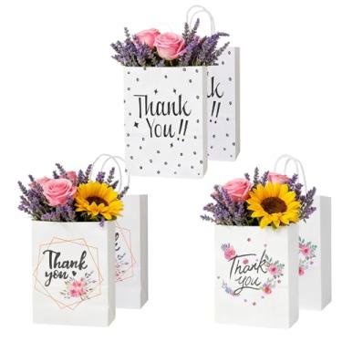 Imagem de 6 sacos de presente de papel de agradecimento com alças, 21 x 15 x 8 cm, sacos de presente de casamento para convidados, lembrancinhas de festa, agradecimento, aniversário, funcionário, negócios