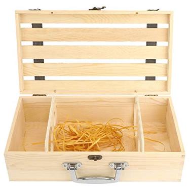 Imagem de ZAWELIYO Caixa de Vinho Tinto de Madeira Elegante Clássica 2 Garrafas Caixa de Presente de Vinho para Idosos e Amantes de Madeira de Pinho 13,8 X 7,9 X 3,9 Polegadas