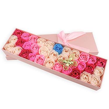 Imagem de JIALEEY 33 peças de sabonete de banho perfumado floral, pétalas de flor de rosa, óleo essencial de plantas, conjunto de sabão de rosa, ideias de presentes para mulheres, meninas, mãe, dia dos