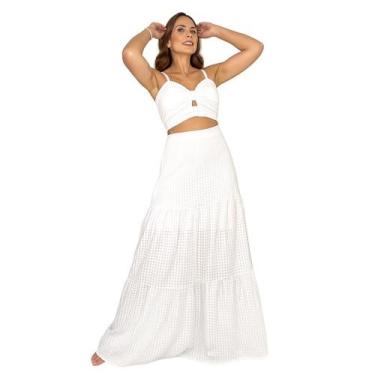 Imagem de Conjunto Saia longa e cropped com bojo Luxo Cor:BrancoTamanho:G - Char