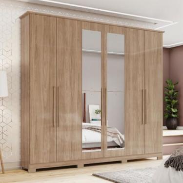 Imagem de Guarda-Roupa Casal Vigo 6 Portas 3 Gavetas com Espelho Jequitibá - Henn