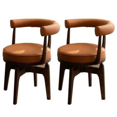 Imagem de SPXMQSS Cadeiras para sala de jantar, cadeiras de jantar de couro PU com apoios de braços, cadeiras de jantar giratórias com encosto, cadeira ergonômica para lounge, escritório, cadeira de mesa marrom