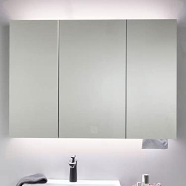 Imagem de Armário de banheiro de LED, armários de banheiro com espelho SPXMQSS luz ambiente interruptor de tela sensível ao toque com orifício de papel armários de banheiro com luzes montadas na parede unidades
