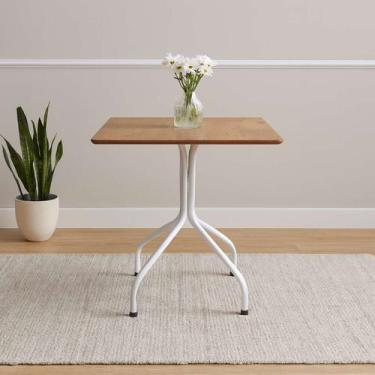 Imagem de Mesa MDF 68x68cm com Base Metálica Preta Ideal para Cozinhas Compactas