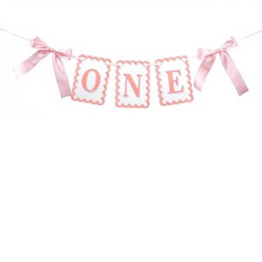 Imagem de Nextpal Faixa de cadeira alta, guirlanda de arco rosa para celebração do primeiro aniversário de meninas, com letras pré-amarradas, enfeite doce para esmagamento de bolo, adereços de pano de fundo