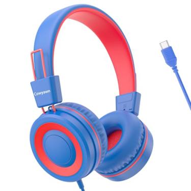 Imagem de Cowyawn Fones de ouvido infantis USB tipo C para escola, fones de ouvido infantis com fio, volume limitado de 94 dB, som estéreo HD, fones de ouvido dobráveis e leves com fio para
