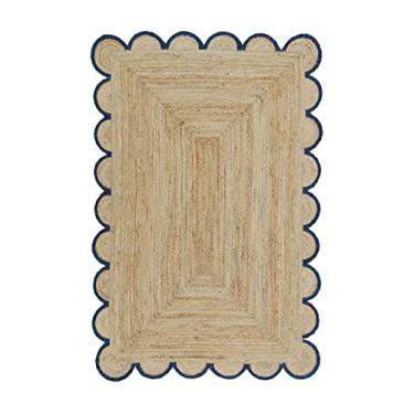 Imagem de Weaving Village Tapete de área de juta natural recortado, acabamento colorido