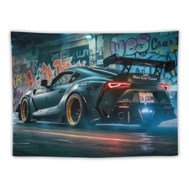Imagem de HouLaiZhe Tapeçaria de carro Jdm modificação de carro extrema velocidade esportes pendurar na parede quarto decoração de casa tapeçarias estética piquenique decoração de parede arte de parede para