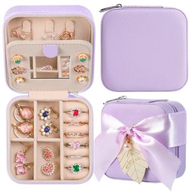 Imagem de AYGXU Caixa de joias, organizador de estojo de joias de viagem, presentes para meninas adolescentes, presentes de pedido de dama de honra, presentes de aniversário para mulheres - roxo (sem letra)