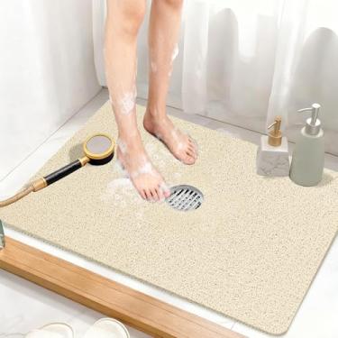 Imagem de Mofonky Tapete de chuveiro antiderrapante: tapetes de chuveiro extragrandes de 81 x 61 cm com orifício de drenagem no meio - tapete macio de secagem rápida para box de chuveiro