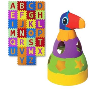 Imagem de Kit Tucano Empilhar Didático Bebê Criança+Tatame Emborrachado Alfabeto