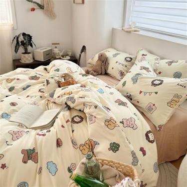 Imagem de XLCZMYL Jogo de cama de dinossauro para meninas e meninos 2025, jogo de lençol de solteiro, desenho animado, fronha, roupa de cama, sem enchimento, 5, 180 x 220, 4 peças