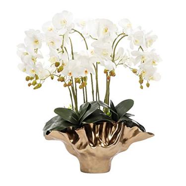 Imagem de LMJYU Presentes de flores artificiais, orquídeas artificiais, phalaenopsis, flores, flores, orquídeas falsas, grandes, vasos de plantas, borboleta branca, conjunto de orquídeas para casa