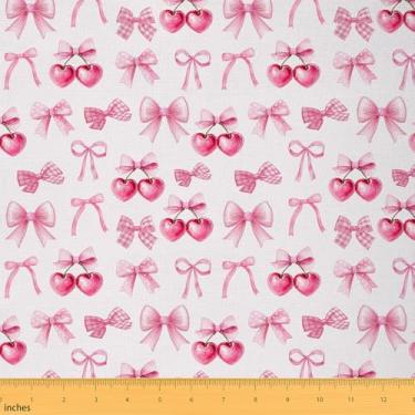 Imagem de Tecido rosa cereja por jarda, laço feminino, arte faça você mesmo, tecidos à prova d'água, desenhos animados bonitos laços decorativos à prova d'água, tecido de estofamento feminino sonhador, 1 jarda