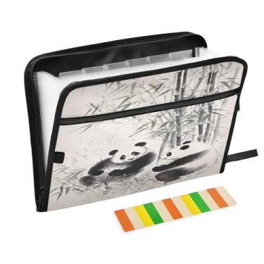 Imagem de Wassud Pintura a tinta do Happy Panda com 13 bolsos, organizador de arquivos sanfonados, pastas expansíveis com abas e adesivos, organizador de pastas de documentos de recibo de papel tamanho carta A4