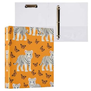 Imagem de STAYTOP Fichário de 3 anéis, organizador de fichários redondos de 3 cm com prancheta (tamanho carta A4) para escola, material de escritório - filhotes de tigre branco com olhos azuis