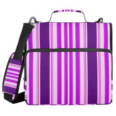 Imagem de STAYTOP Fichário escolar listrado roxo com alça de ombro, anéis de vedação de 3,8 cm, capacidade para 600 folhas, pasta de arquivos expansível, vários bolsos e organizador de armazenamento