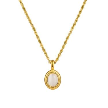 Imagem de WCRAZYE Colares com pingente de pedra dourada para mulheres, olho de tigre, colar com pingente de pedra preciosa grossa, joia moderna, Medium, Liga de aço, Zircônia cúbica