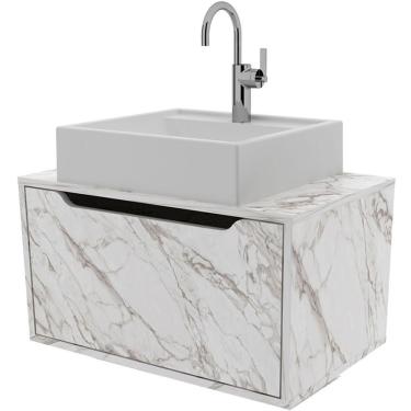 Imagem de Gabinete De Banheiro 60 Cm Com Cuba E 1 Porta Basculante Mármore Branco