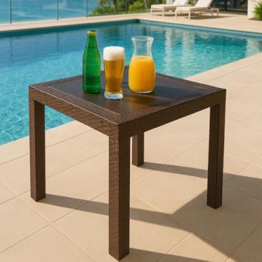 Imagem de Mesa Portátil Pés Removível Reforçada Plástico Quadrada Cozinha Piscina Bar (Marrom)