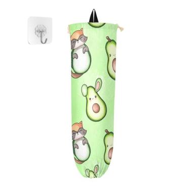 Imagem de xigua Suporte de parede bonito para saco de plástico de abacate com cordão, pacote com 2, organizador de sacolas de compras reutilizáveis para bolsas, meias, roupas íntimas e gravatas