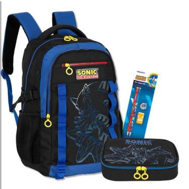 Imagem de Kit Mochila Escola Costas Sonic Juvenil + estojo Modelo 2026 - Luxcel