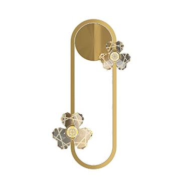 Imagem de Luminária de parede LED moderna para interiores, arandelas de parede em cobre com flores de acrílico, luminária de parede oval para sala de estar, quarto, banheiro e corredor.