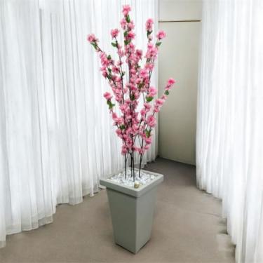 Imagem de Planta Artificial Cerejeira Rosa 4 Hastes com Vaso Grande para Decoração de Sala Quarto Escritório 1m(Rosa No Vaso Coluna Branco)