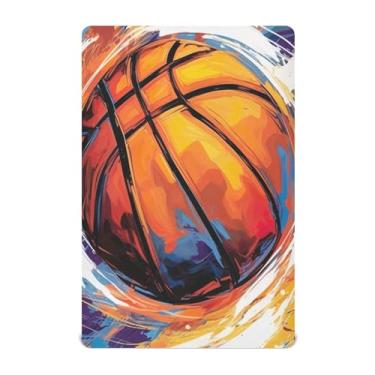 Imagem de xigua Lençol de berço com pintura de basquete para meninas e meninos, lençol macio e respirável adequado para berço padrão e cama infantil 71 x 132 cm