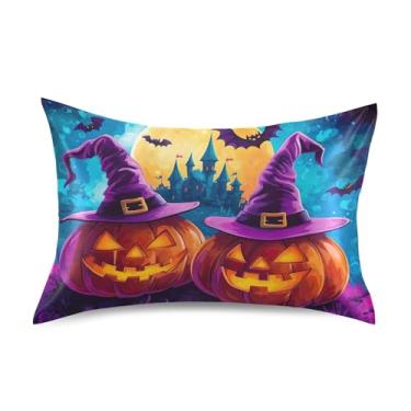 Imagem de xigua Abóboras com almofada de cetim de bruxa para cabelo e pele lavável à máquina almofada de cetim antiderrapante refrescante capa de cama padrão com fecho de envelope, 51 cm x 66 cm