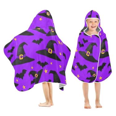 Imagem de Burbuja Chapéus de bruxa pretos toalha de banho com capuz para crianças, toalha de praia de pelúcia macia absorvente para chá de meninas e meninos 3-10 anos, 61 x 127 cm