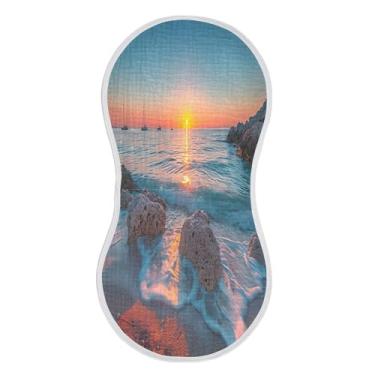 Imagem de xigua Conjunto de 4 panos de musselina para arrotos de musselina Beach at Sunset, panos super macios e absorventes, roupas de arroto de algodão, presente de chá para recém-nascidos, bebês meninas e