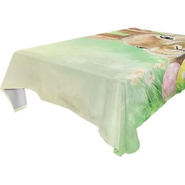 Imagem de Burbuja Linda toalha de mesa de ovos coloridos de coelhinho da Páscoa, toalha de mesa quadrada antirrugas grossa para decoração de jantar, cozinha, festa, 137 x 137 cm