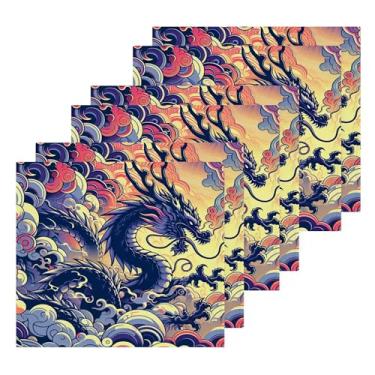 Imagem de Burbuja Pacote com 6 panos de algodão Fantasy Dragon, Toalhas de rosto altamente macias e absorventes para banheiro, mão, cozinha, academia, limpeza, 30 x 30 cm