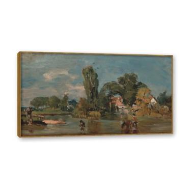 Imagem de NHLDZYH Moldura de teca. Arte em tela emoldurada estilo Constable (sem título 72), impressões de parede de paisagem inglesa, decoração de parede com tema de natureza para quarto ou escritório. 30 x 54