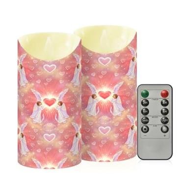 Imagem de Wassud Pacote com 2 velas anjos corações sem chama com controle remoto, velas realistas cintilantes com temporizador, velas decorativas para Natal, casamento, festa, decoração de casa, médio