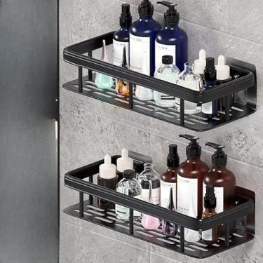 Imagem de Prateleira para banheiro sem furos — Rack de armazenamento para banheiro, fixado com adesivo de alta resistência, à prova d'água e à prova de ferrugem. (kit 2 retangular)