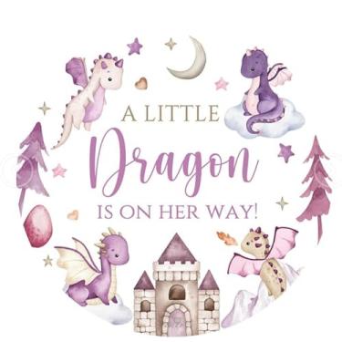 Imagem de Andrain Pratos de chá de bebê dragão menina de 18 cm, 50 peças de pratos de sobremesa descartáveis de dragão fantasia decorativos, pratos de papel para chá de bebê