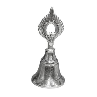 Imagem de Sino Pooja de latão feito à mão para Mandir | Ghanti de oração tradicional para Aarti, rituais do templo e adoração diária (folha)