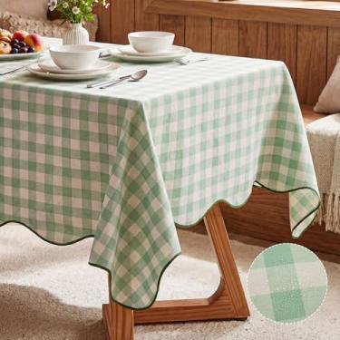 Imagem de Hahafelt Toalha de mesa xadrez verde guingão 213 x 152 cm, impermeável, sem vincos, buffalo, xadrez, para festas, jantar, Natal, primavera, Páscoa, jantares