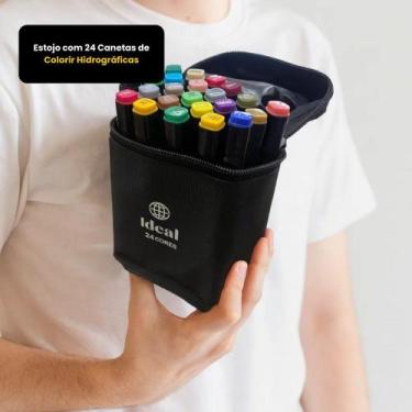 Imagem de Estojo com 24 36 ou 48 Canetas de Colorir Hidrográficas para Uso Escol