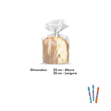 Imagem de Kit Saco para Panetone 25cm x 35cm 500g com 10 Unidades e Fita de Cetim 7mm x 10 metros